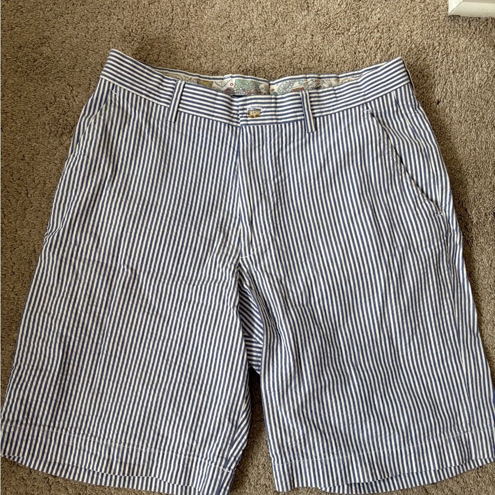 Berle Blue and White Striped Men's Flat Front Shorts